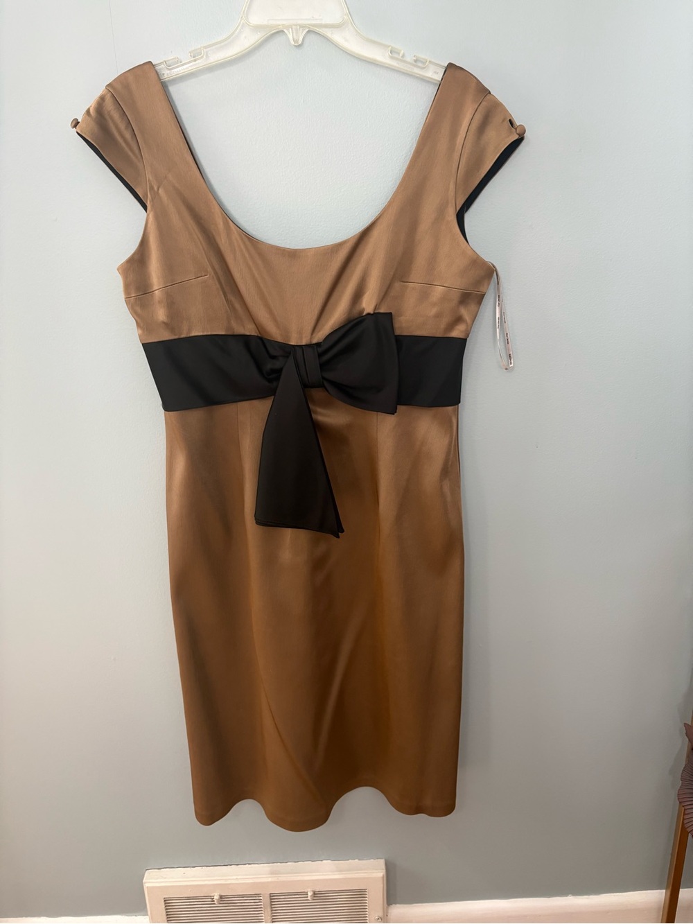Kay Unger Bronze Midi Dress with Black Waist Bow